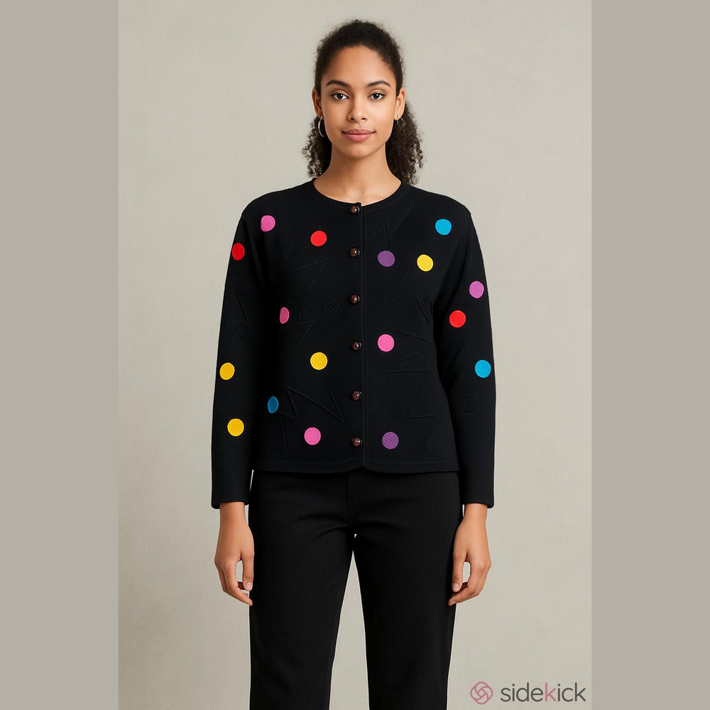 Polka Dot Knit Blazer Statement Cardigan Button-Up Color Pop, Boutique Style Med